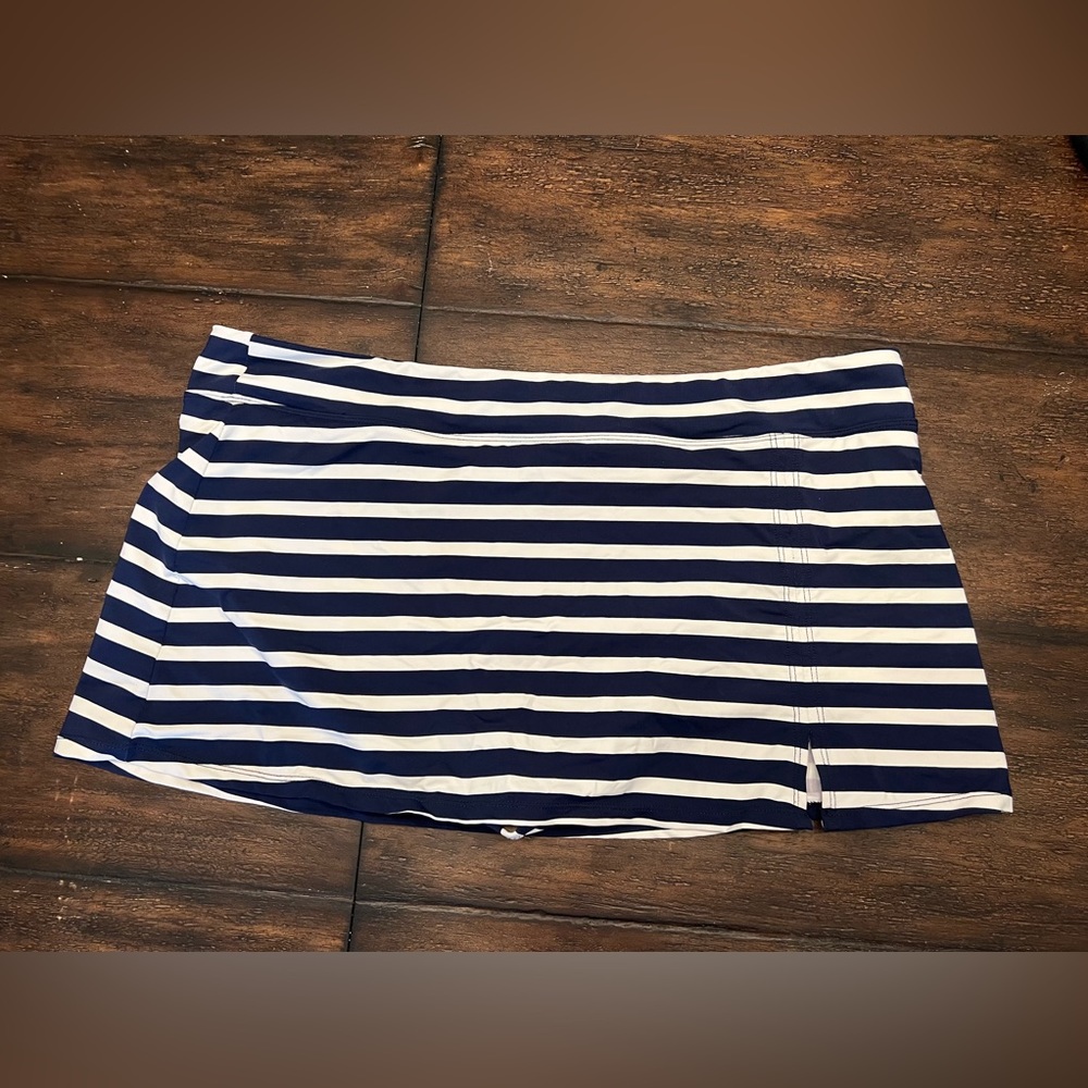 Garnet Hill skirted swim bottoms navy white stripes 16